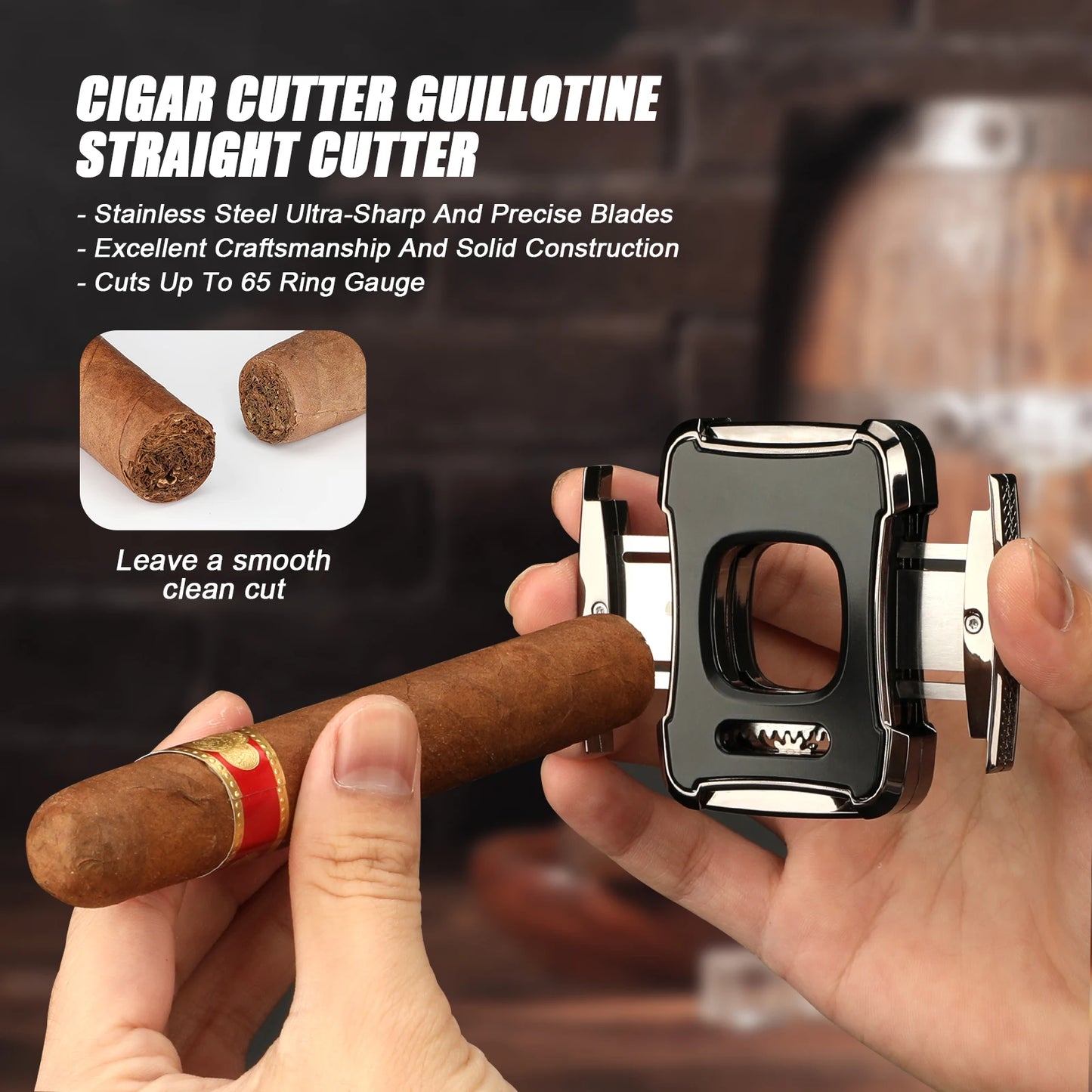 XIFEI Cigar Cutter Guillotine Stainless Steel Double Blade Cigar Clippers Straight Cut Ergonomic Design Secure-Lock