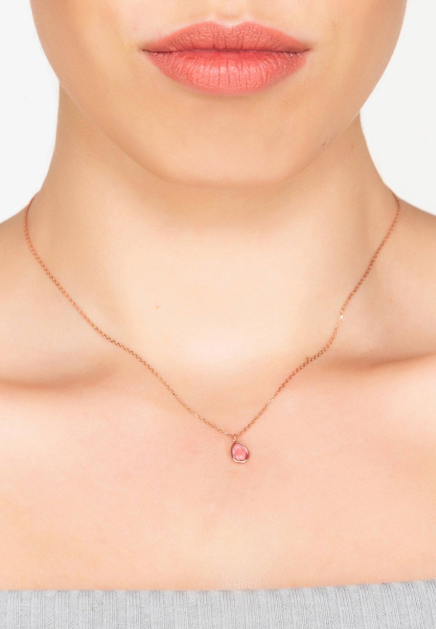 Pisa Mini Teardrop Necklace Rosegold Pink Tourmaline