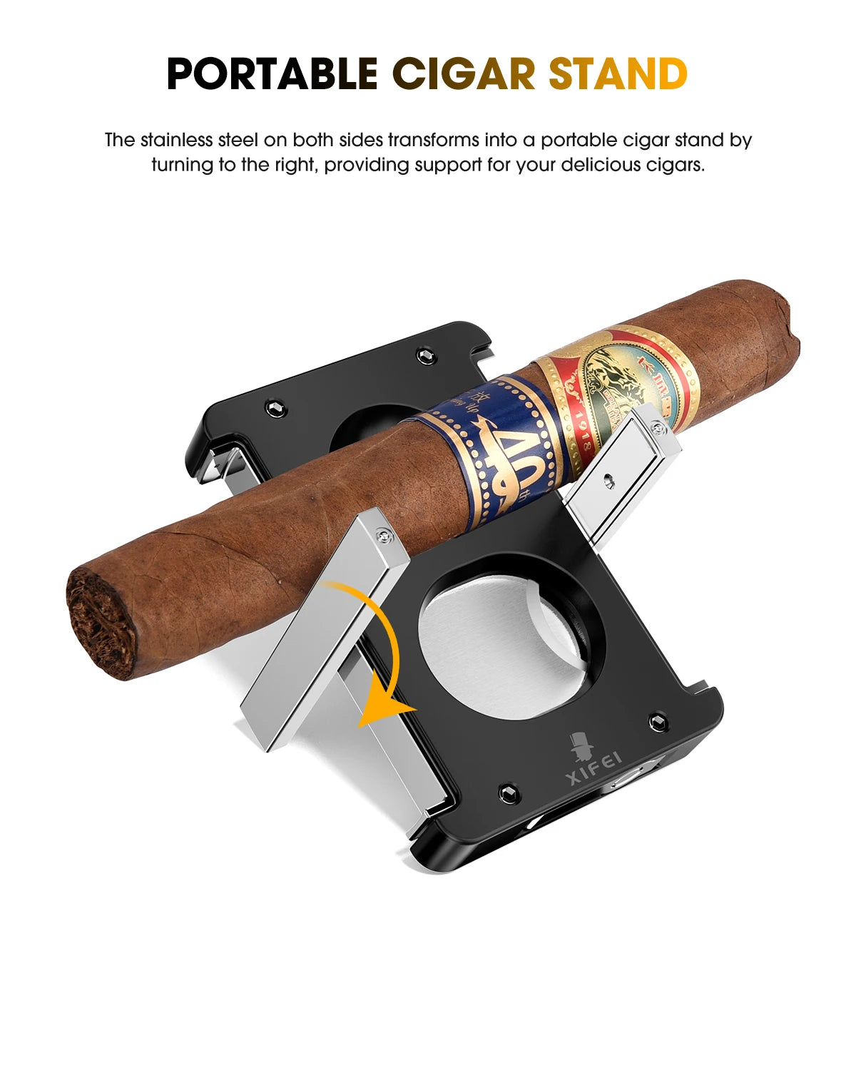 XIFEI Cigar Cutter V-Cut Guillotine,4 in 1 Straight Cut v Cutter With Cigar Punch Cigar Holder Stainless Steel Blade Ergonomic