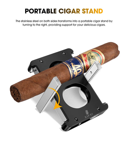 XIFEI Cigar Cutter V-Cut Guillotine,4 in 1 Straight Cut v Cutter With Cigar Punch Cigar Holder Stainless Steel Blade Ergonomic