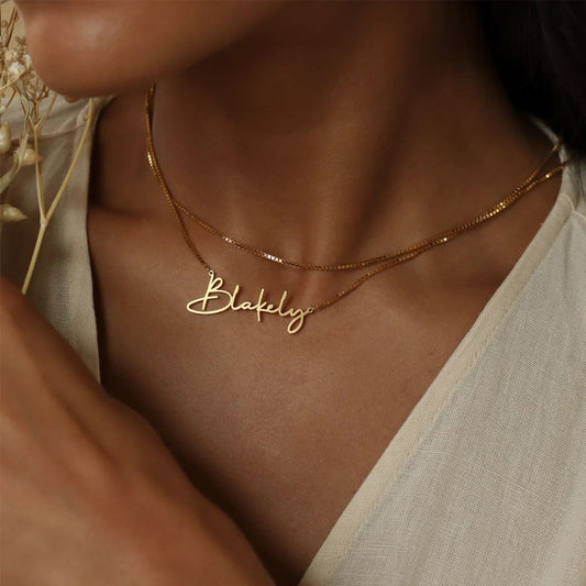 eManco NEW Personalised Stainless Steel Jewelry Gold Custom Name Plates Pendant Necklace for Women Custom Jewelry Gift