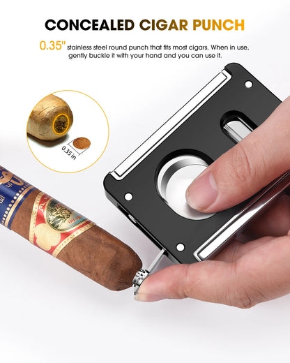 XIFEI Cigar Cutter V-Cut Guillotine,4 in 1 Straight Cut v Cutter With Cigar Punch Cigar Holder Stainless Steel Blade Ergonomic