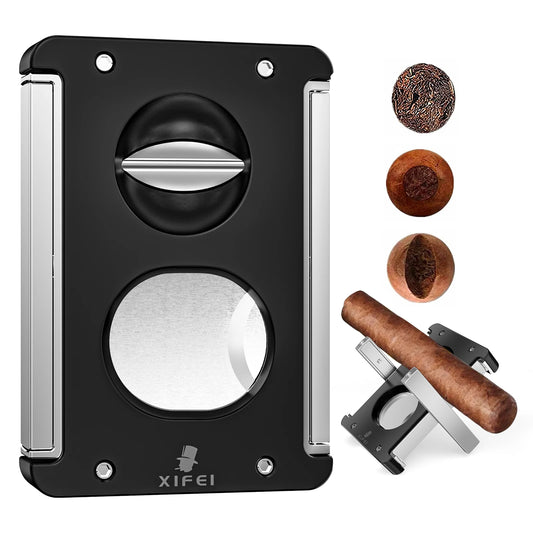 XIFEI Cigar Cutter V-Cut Guillotine,4 in 1 Straight Cut v Cutter With Cigar Punch Cigar Holder Stainless Steel Blade Ergonomic